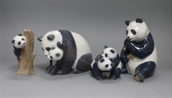 Four Royal Copenhagen models of pandas, numbers 666, 667, 664 and 662, tallest 17cm